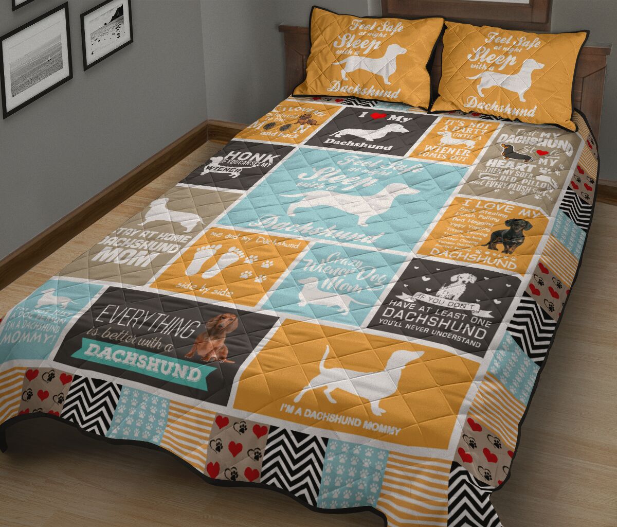 Dachshund Blue Color - Quilt Bed Set - Love Quilt Bedding Set