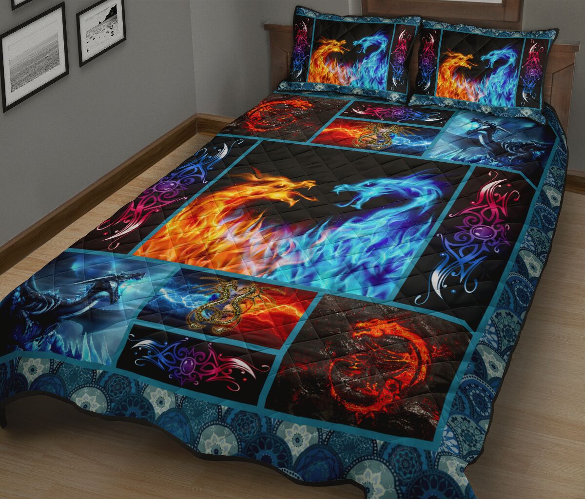 Dragon Fire And Ice Style Quilt Bed Set - Love Quilt Bedding Set