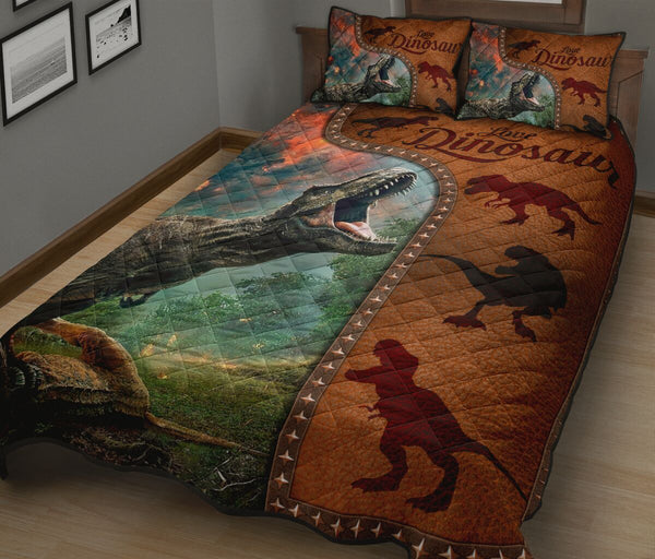 Dinosaur Art Leather Style Quilt Bed Set - Love Quilt Bedding Set