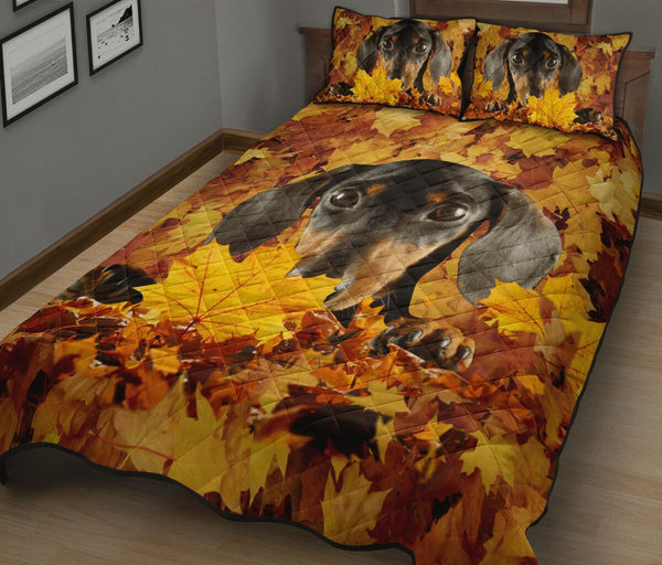 Dachshund And Leaves - Bed Set- Love Quilt Bedding Set