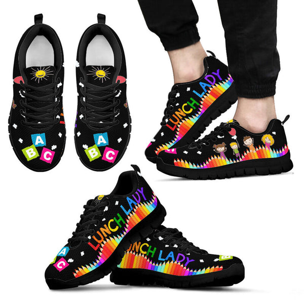Lunch Lady Abc Black Shoes Sneakers, Running Shoes, Shoes For Women, Shoes For Men, Custom S- Love Sneakers