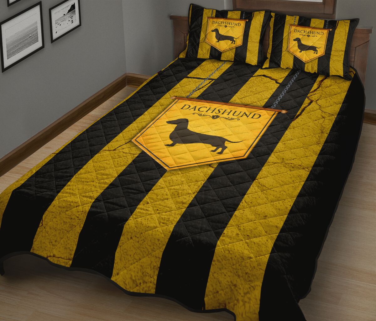 Dachshund Retro Yellow - Quilts Bed Set - Love Quilt Bedding Set