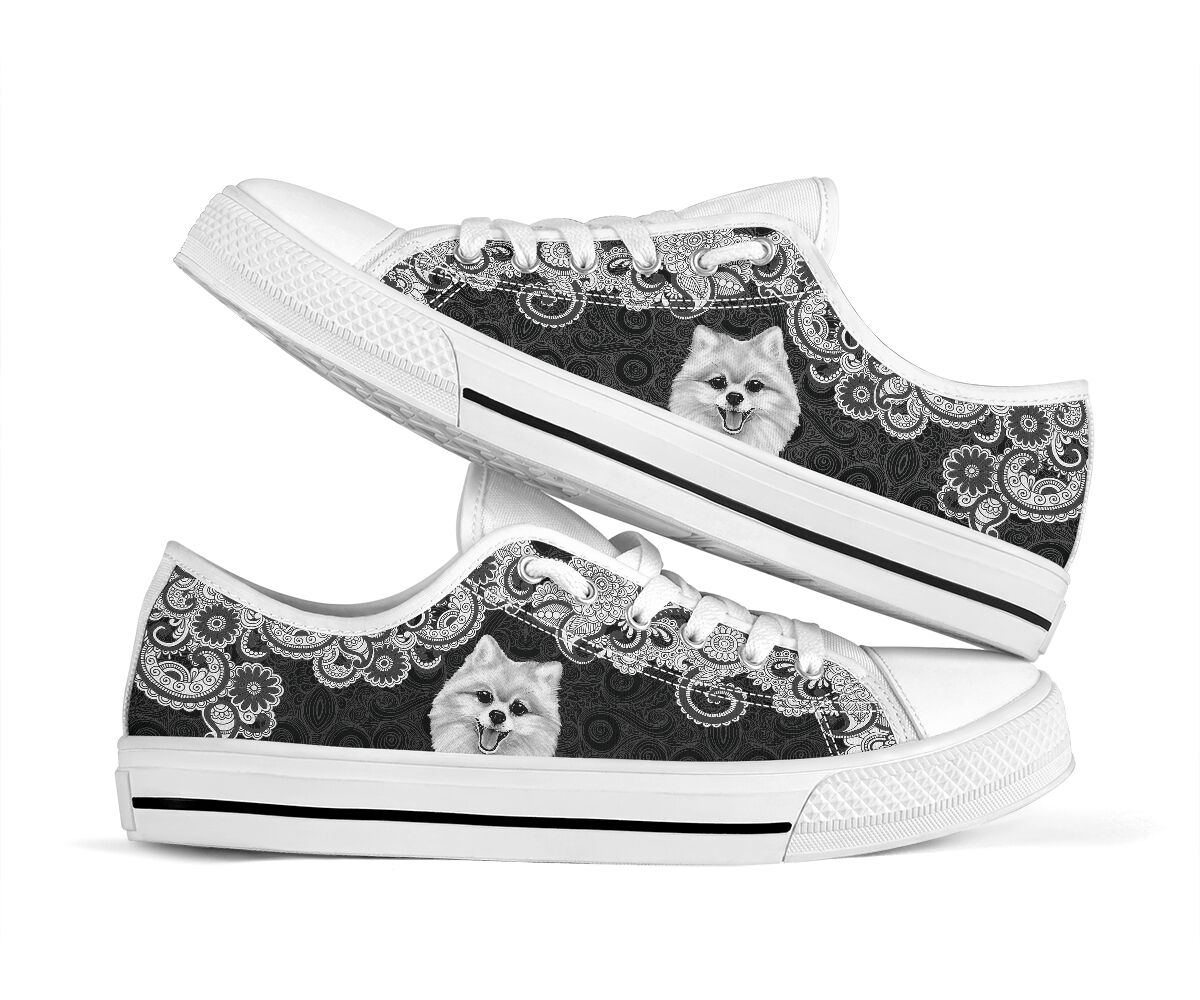 Pomeranian Mandala White - Low Top Shoe - Love Love Top Shoes