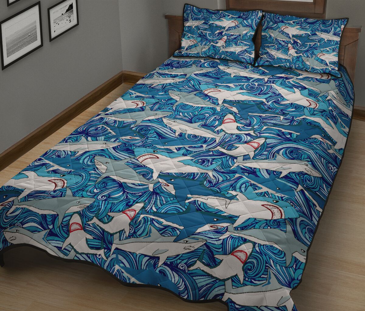 Shark Pattern Style Quilt Bed Set - Love Quilt Bedding Set