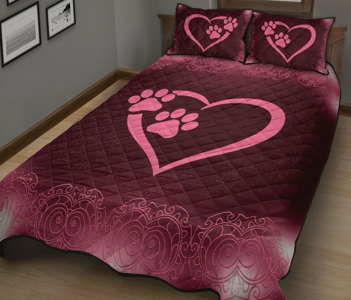 Dog Paw Heart Light - Bed Set - Love Quilt Bedding Set
