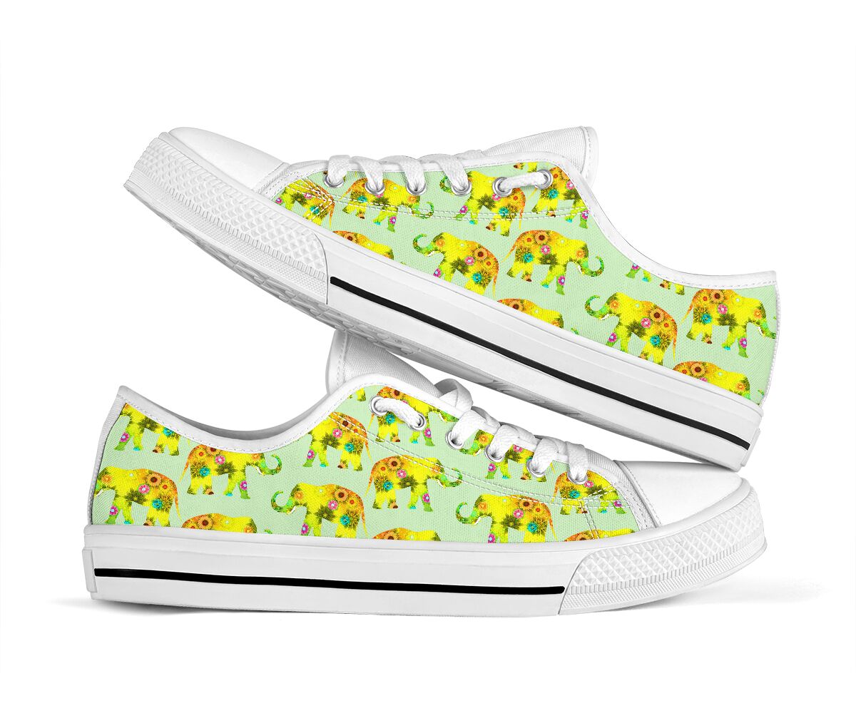 Elephant Flower Patterns Low Top Shoes