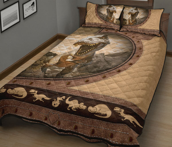 Dinosaurs Leather Heart Style Quilt Bed Set - Love Quilt Bedding Set