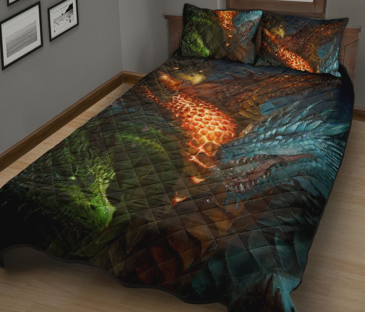 Dragon Green Ice Black Fire Style Quilt Bed Set - Love Quilt Bedding Set