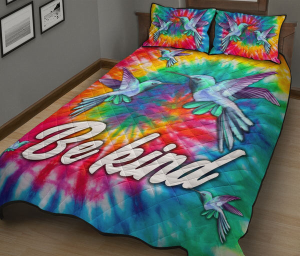 Quilt Bed Set - Hippie Background - Hummingbirds - Be Kind 86 - Love Quilt Bedding Set