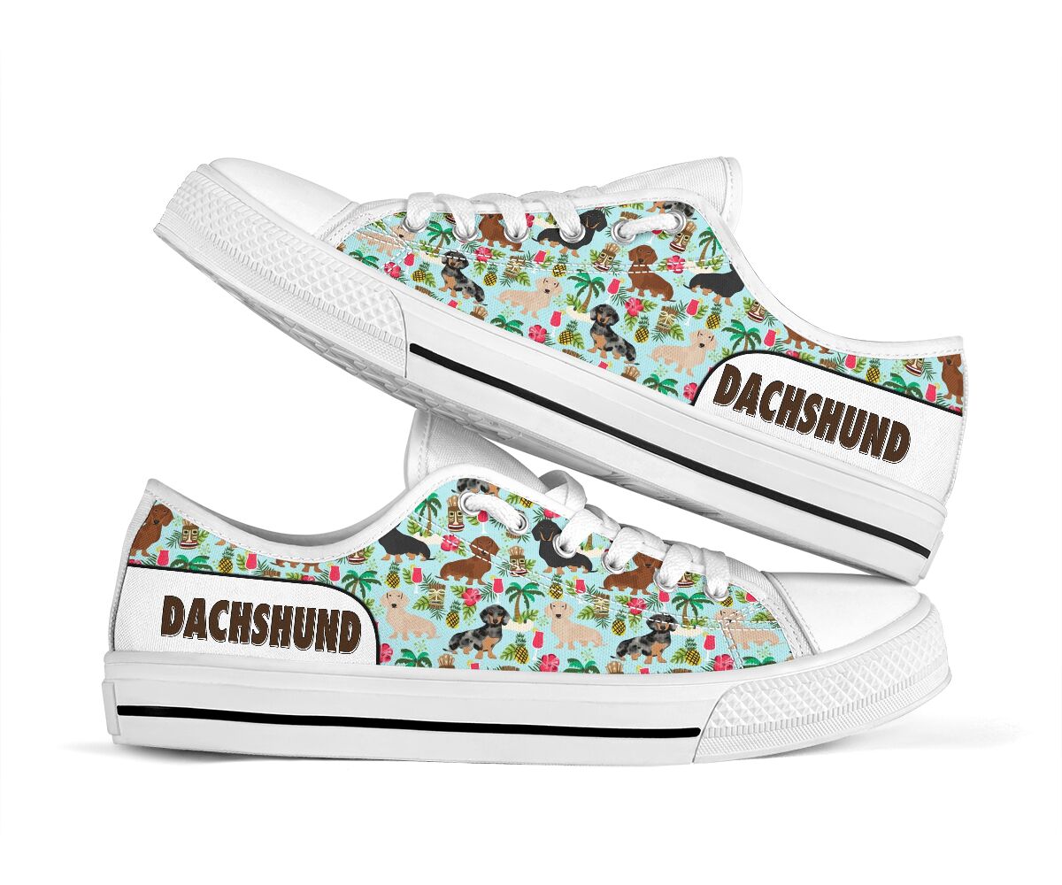 Dachshund Flower Pattern Low Top Shoes - Love Low Top Shoes