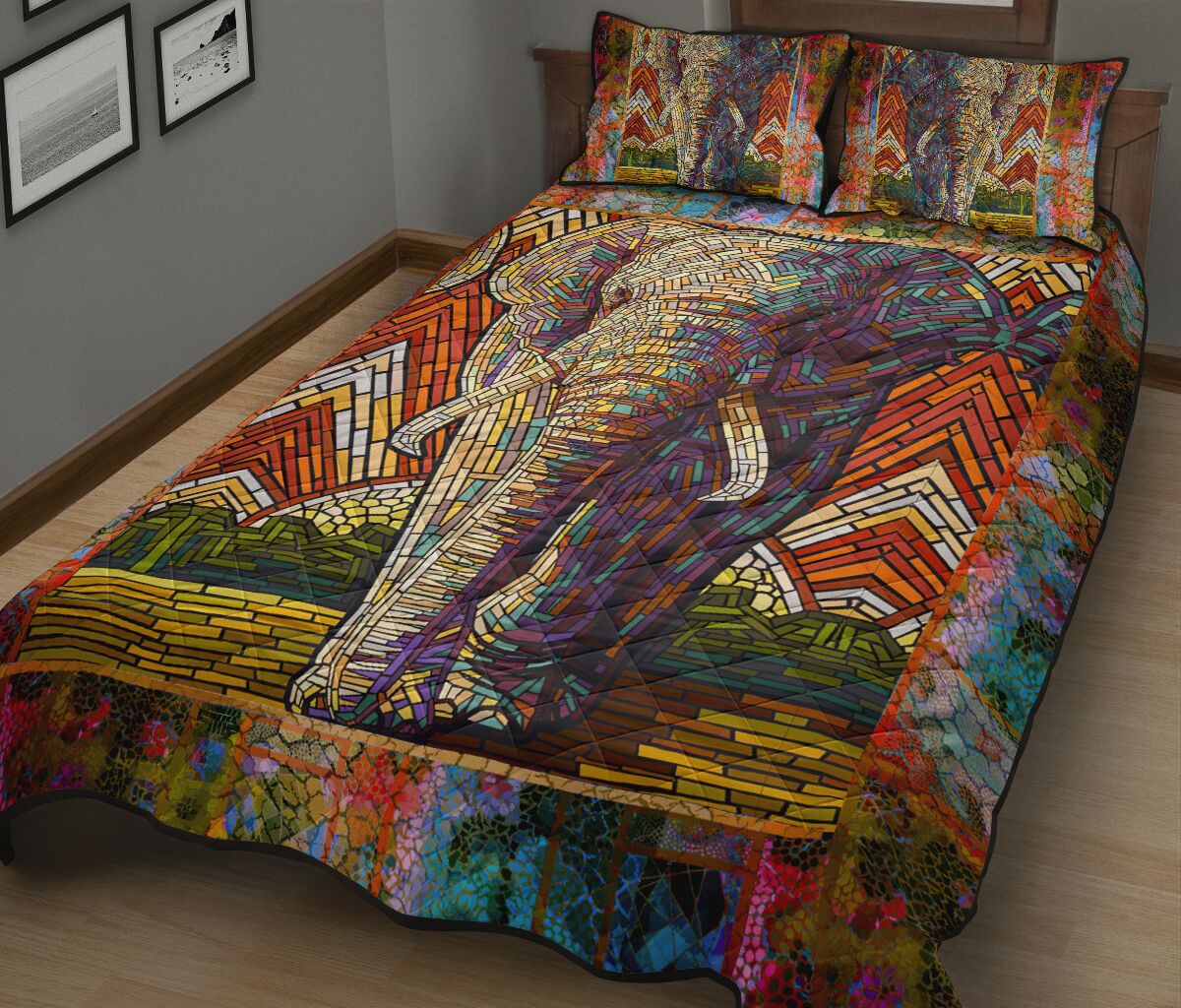 Elephant Paper Mosaic Style Quilt Bed Set - Love Quilt Bedding Set