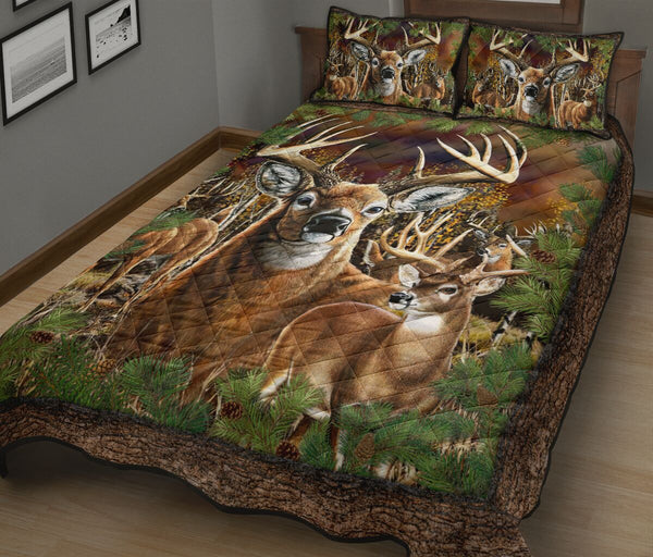 Deer Pine Tree Quilt Bed Set - Love Quilt Bedding Set