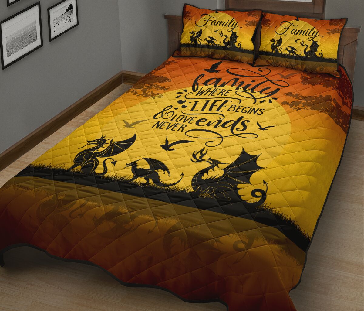 Dragon Family Where Life Begins Quilt Bed Set - Love Quilt Bedding Set