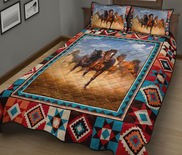 Horse Brocade Quilt Bed Set - Love Quilt Bedding Set