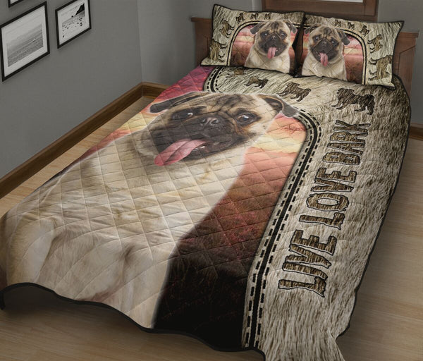 Pug Live Love Bark - Bed Set - Love Quilt Bedding Set