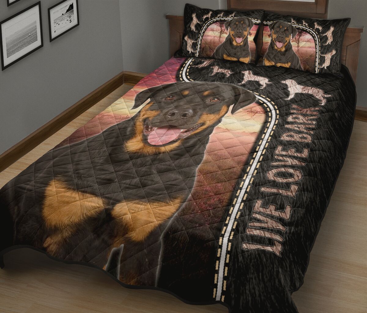 Live Love Bark Rottweiler - Bed Set - Love Quilt Bedding Set