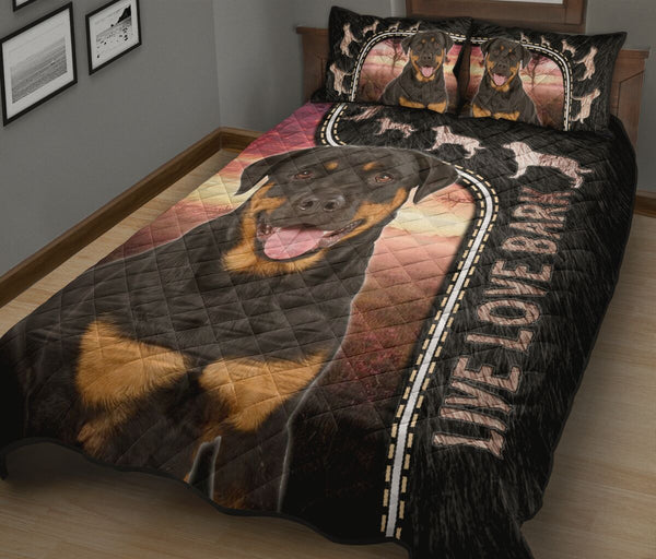 Live Love Bark Rottweiler - Bed Set - Love Quilt Bedding Set