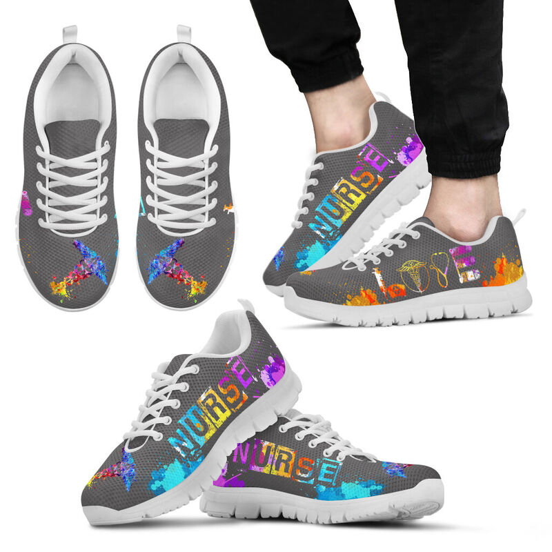 Nurse Love Art Grey Kd Sneakers, Running Shoes, Shoes For Women, Shoes For Men, Custom Shoes- Love Sneakers