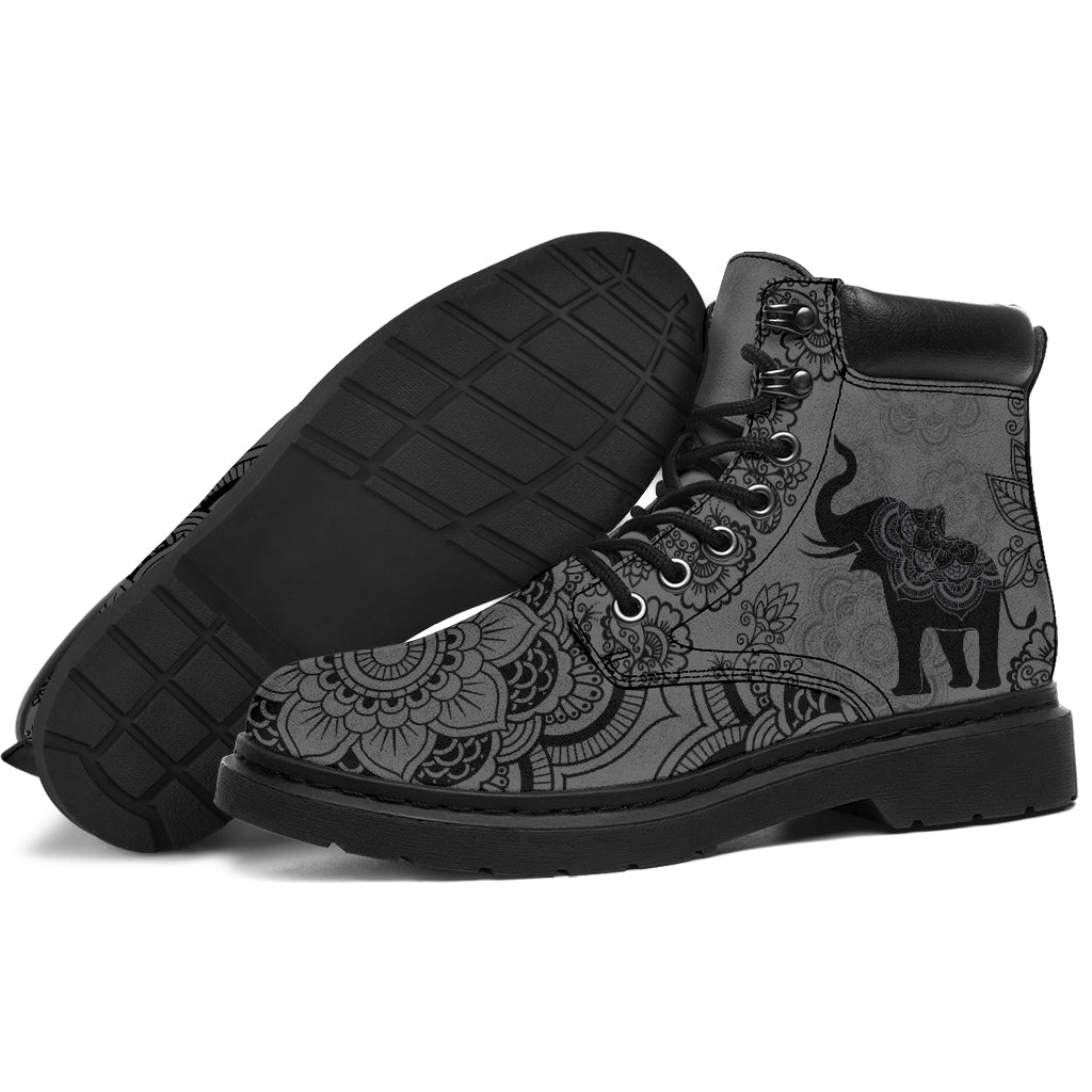 Elephant Mandala Edition Gray Boots Sky - Love All Season Boots