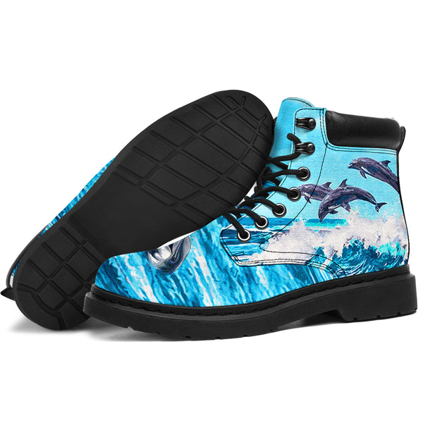 Dolphin Ocean Paint Boots Sky - Love All Season Boots