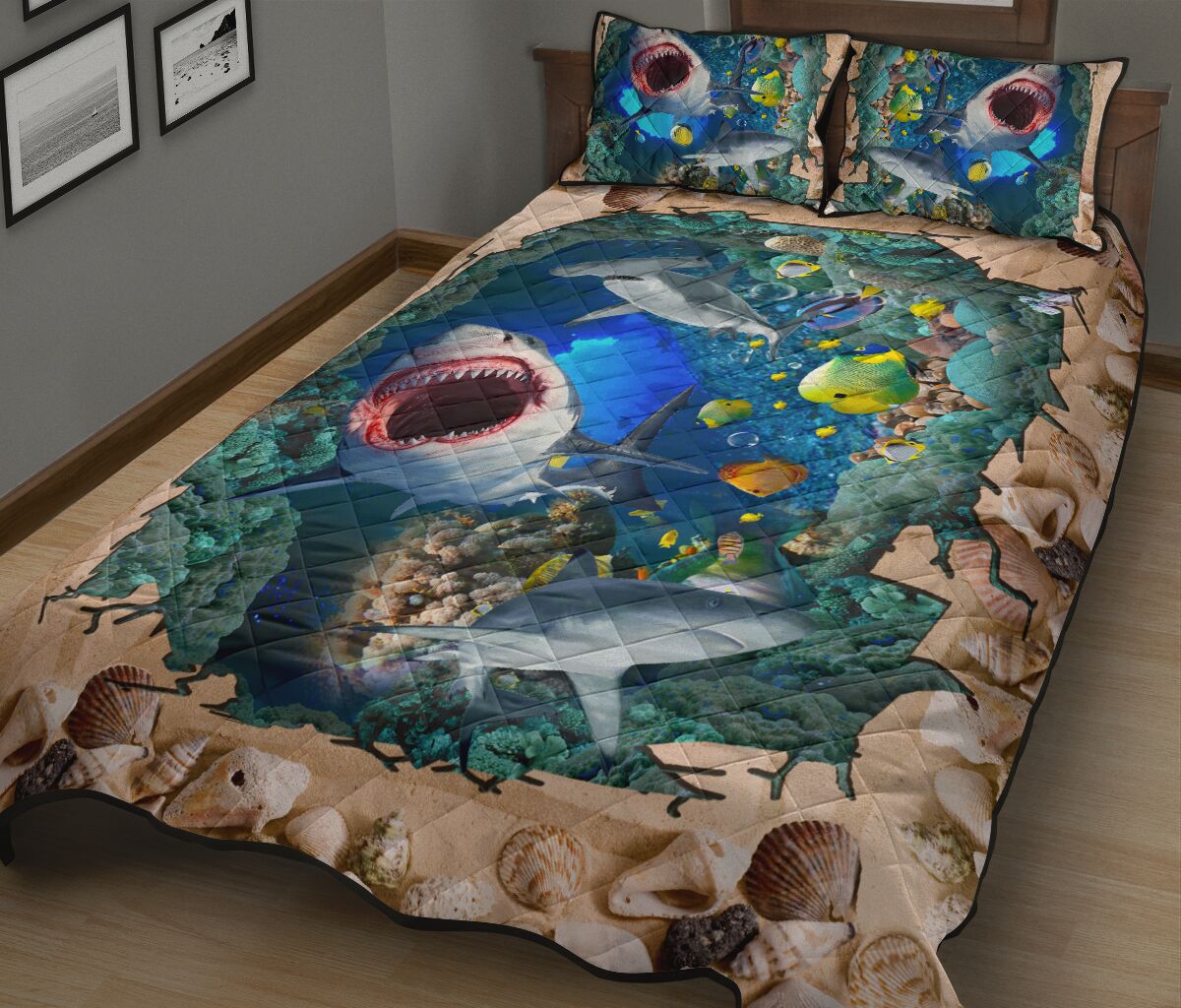 Shark Crack Style Quilt Bed Set - Love Quilt Bedding Set