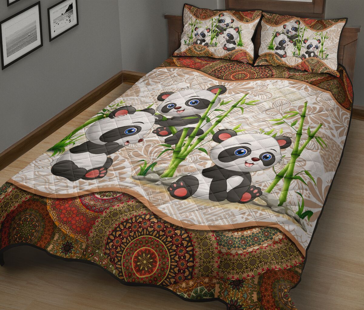 Cute Panda And Bamboo - Bed Set - Love Quilt Bedding Set