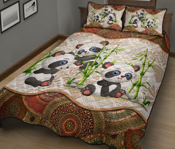 Cute Panda And Bamboo - Bed Set - Love Quilt Bedding Set