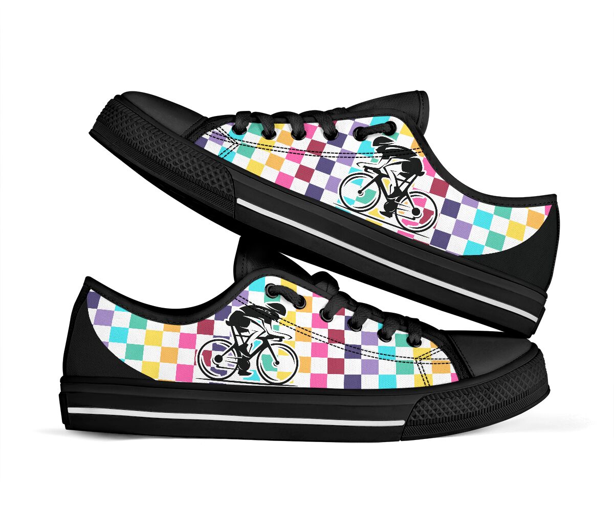 Cycling With Checkerboard - Low Top Shoe - Love Love Top Shoes