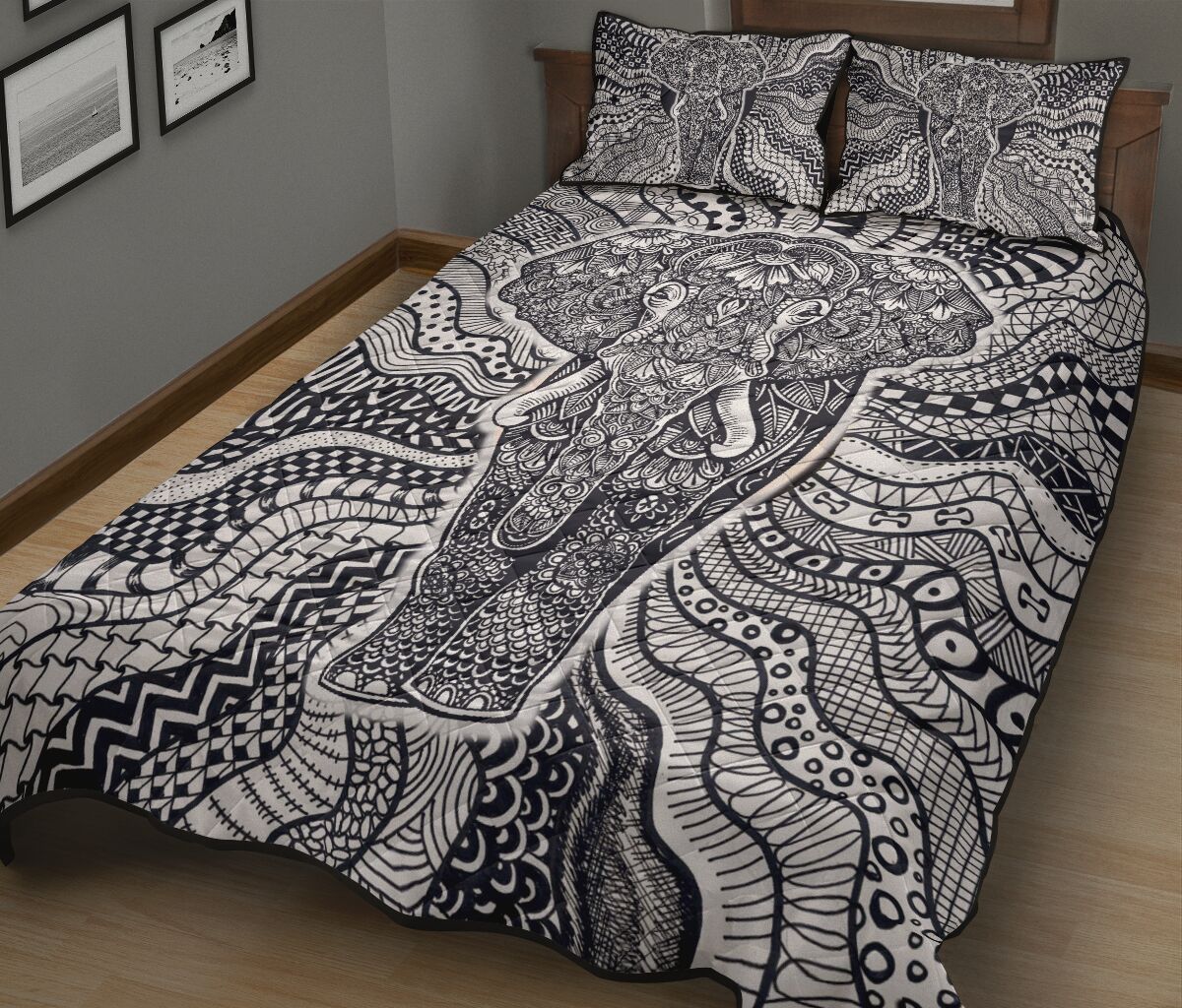Elephant Monochrome Style Quilt Bed Set - Love Quilt Bedding Set
