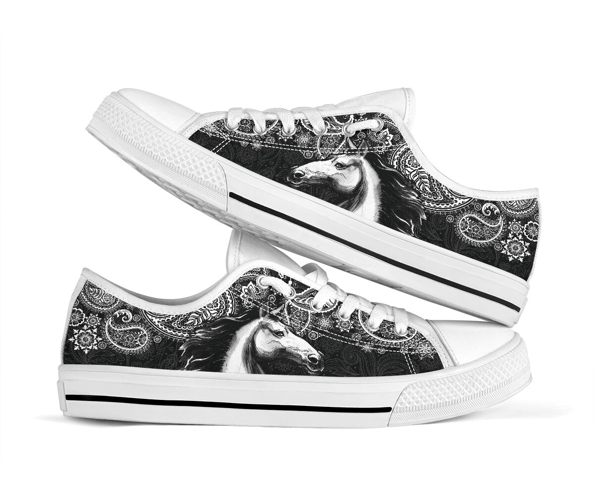 Horse Paisley Black White Low Top  2 Shoes