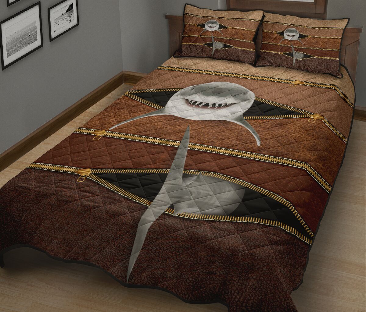 Shark Leather Style Quilt Bed Set 8- Love Quilt Bedding Set