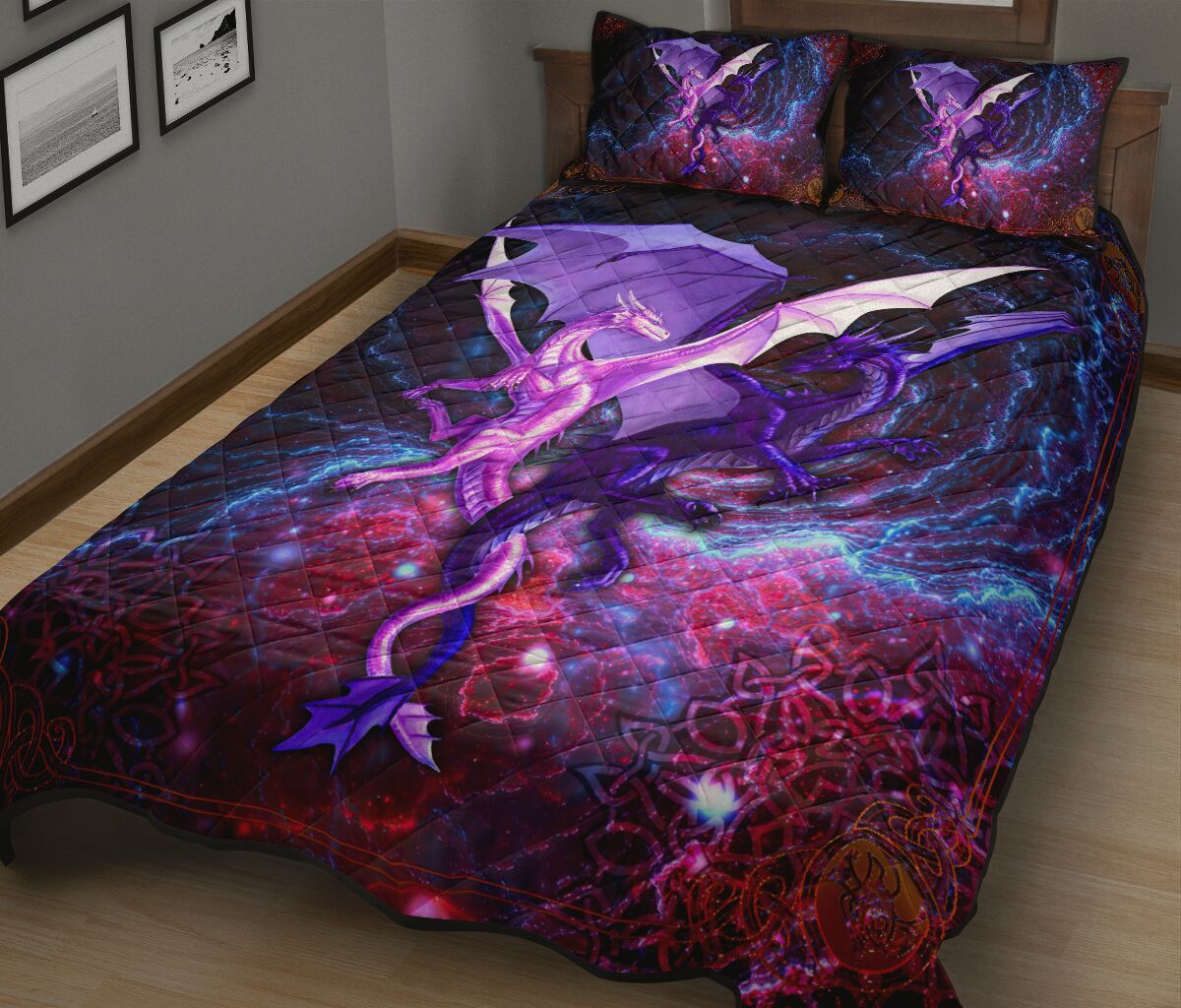 Dragon Couple Mandala Style Quilt Bed Set - Love Quilt Bedding Set