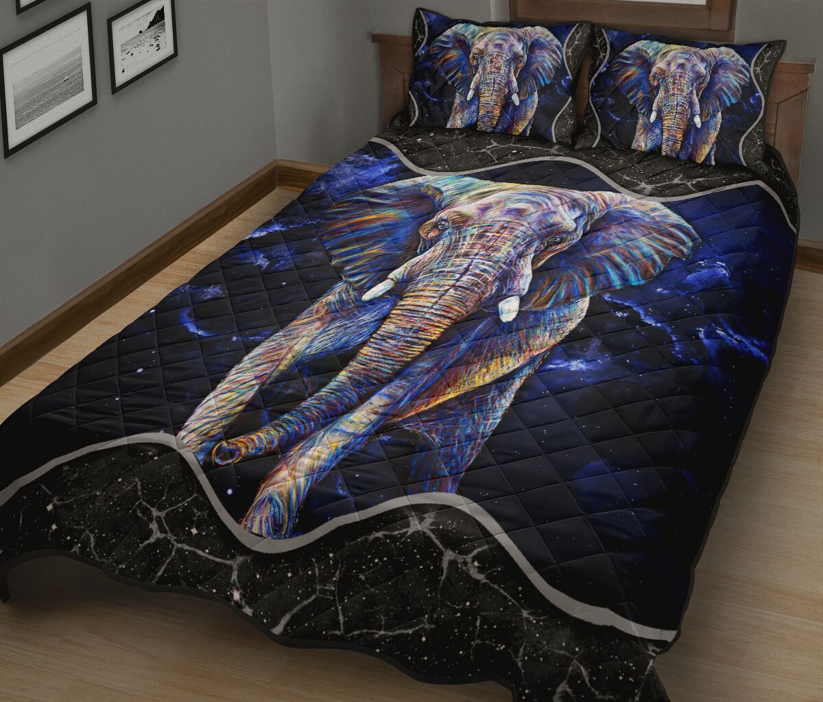 Elephant Galaxy Style Quilt Bed Set - Love Quilt Bedding Set