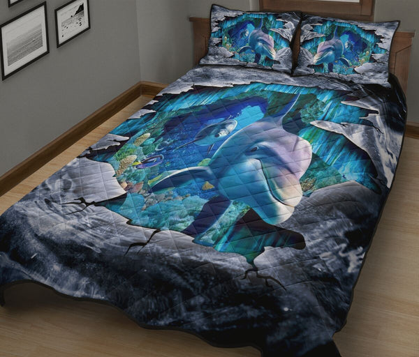 Dolphin 3d Gulf Quilt Bed Set - Love Quilt Bedding Set