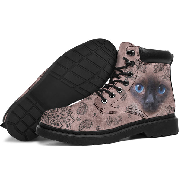 Siamese Cat Face Paisley Asboot - Lqt - Love All Season Boots