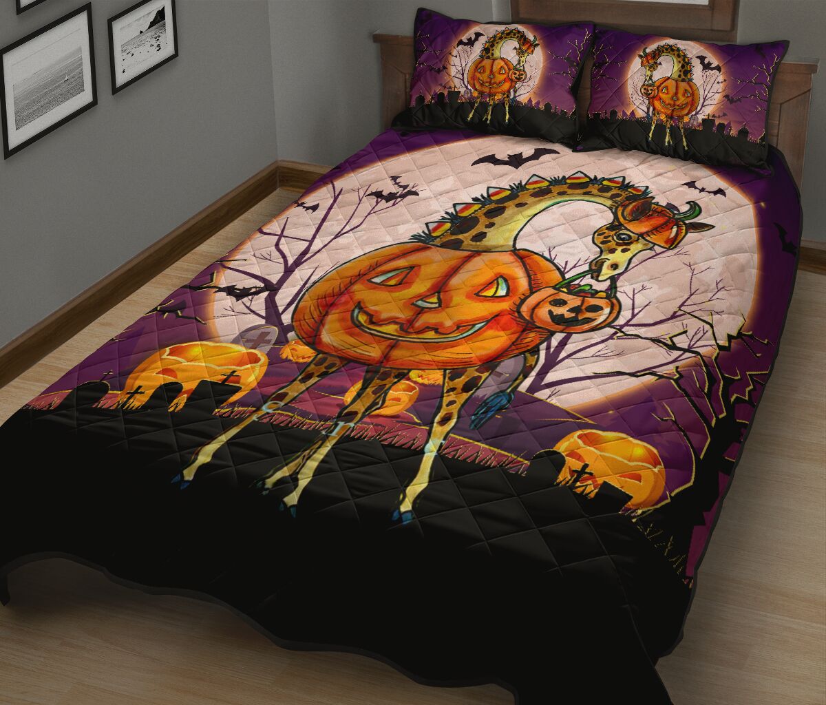 Griaffe Halloween Art Style Quilt Bed Set - Love Quilt Bedding Set