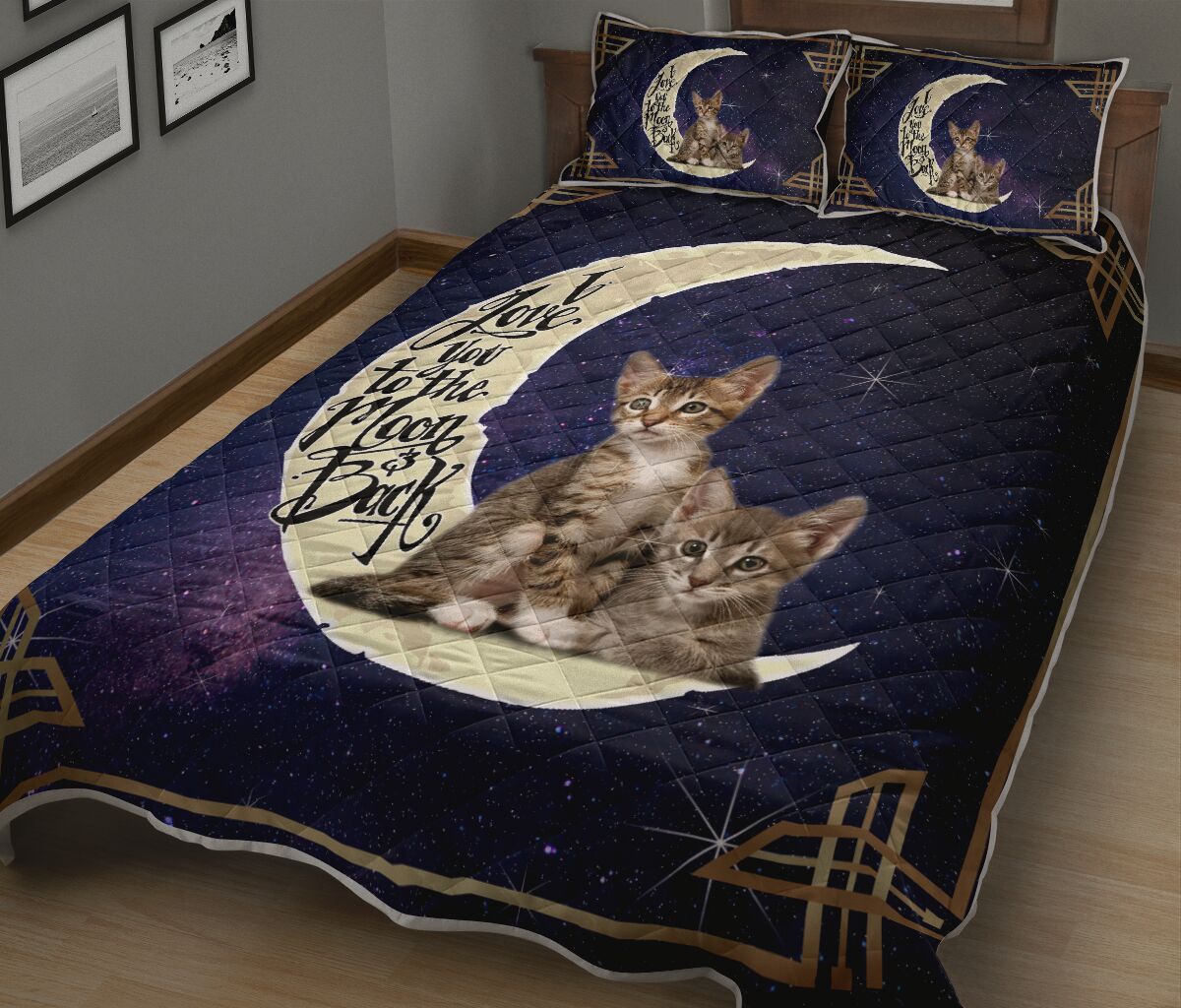 Cat I Love You To The Moon And Back Quilt Bed Set - Love Quilt Bedding Set