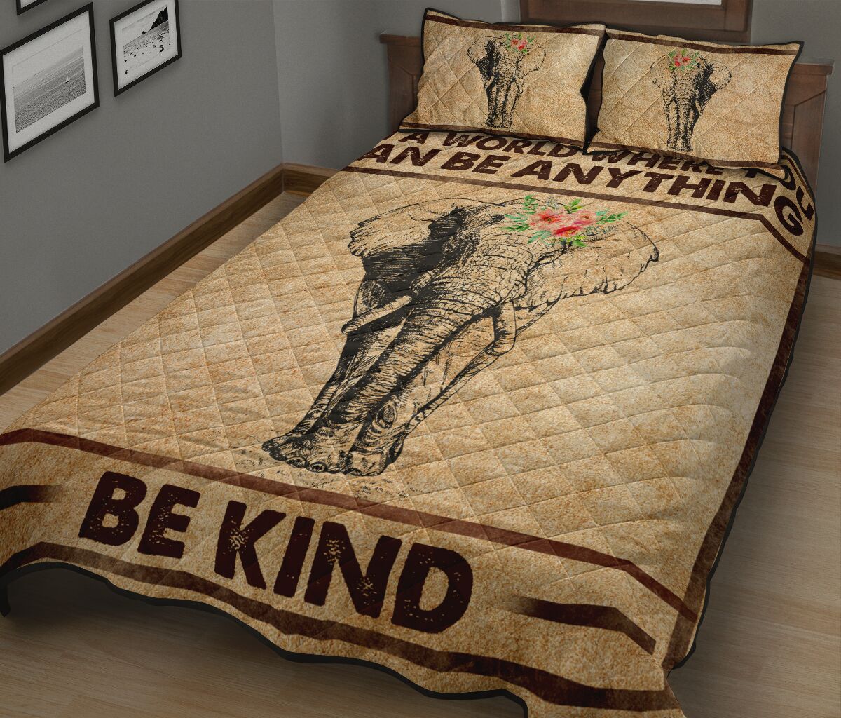 Elephant Pen Art Style Quilt Bed Set - Love Quilt Bedding Set