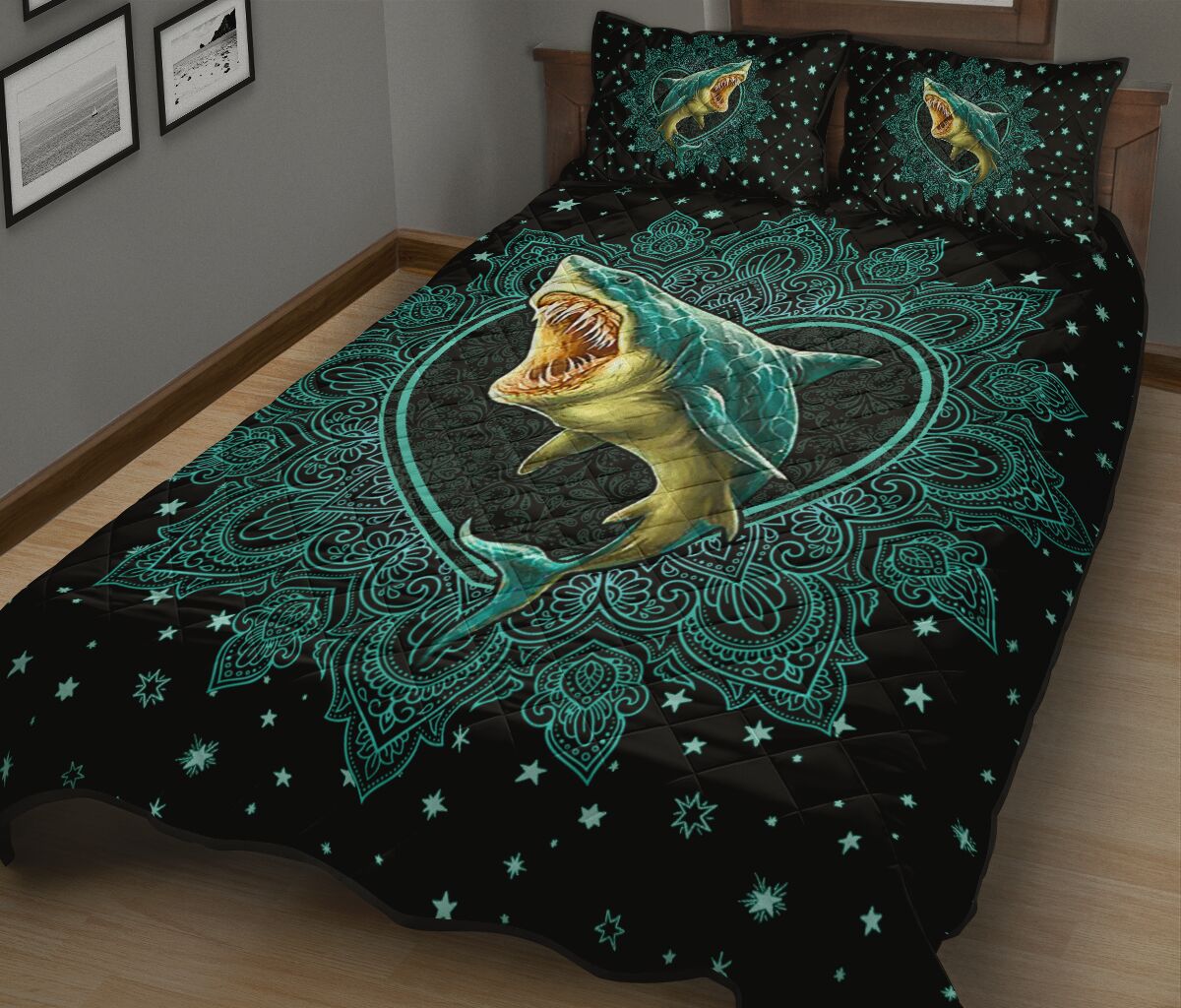 Shark Mandala Gold Art Style Quilt Bed Set - Love Quilt Bedding Set