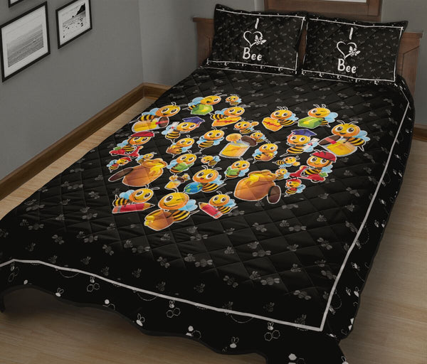 Bee Heart Cartoon Style Quilt Bed Set - Love Quilt Bedding Set