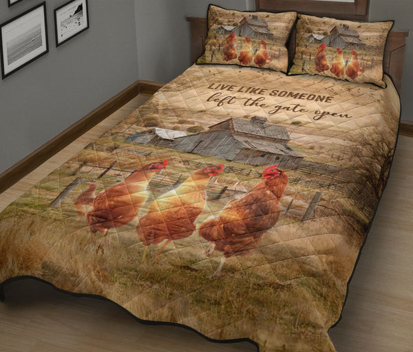 Quilt Bed Set - Chickens - Live Like Someone 3 - Love Quilt Bedding Set