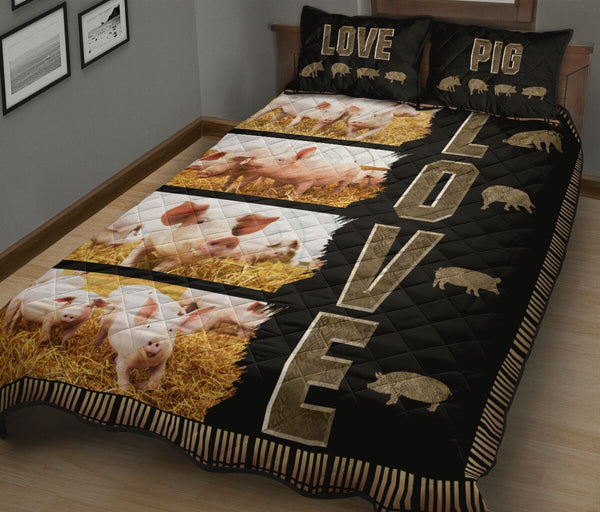 Pig Mandala Love Art Style Quilt Bed Set - Love Quilt Bedding Set