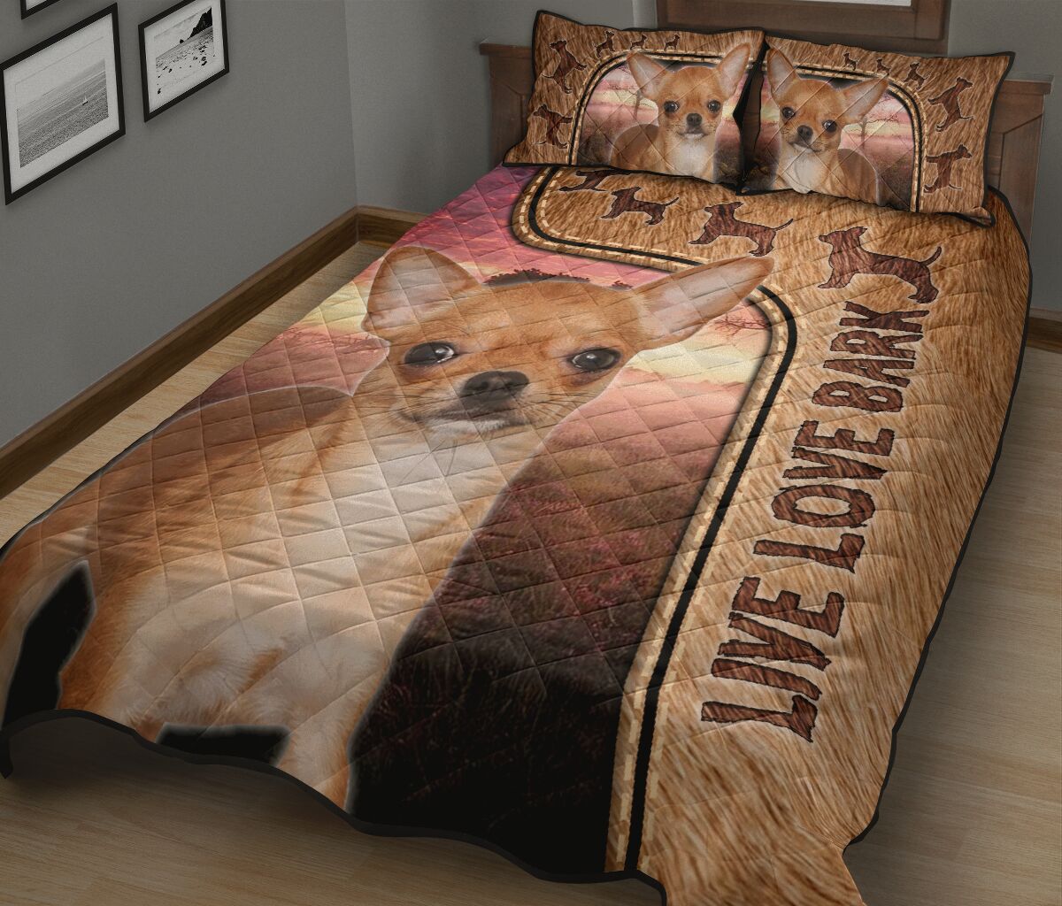Live Love Bark Chihuahua - Bed Set - Love Quilt Bedding Set