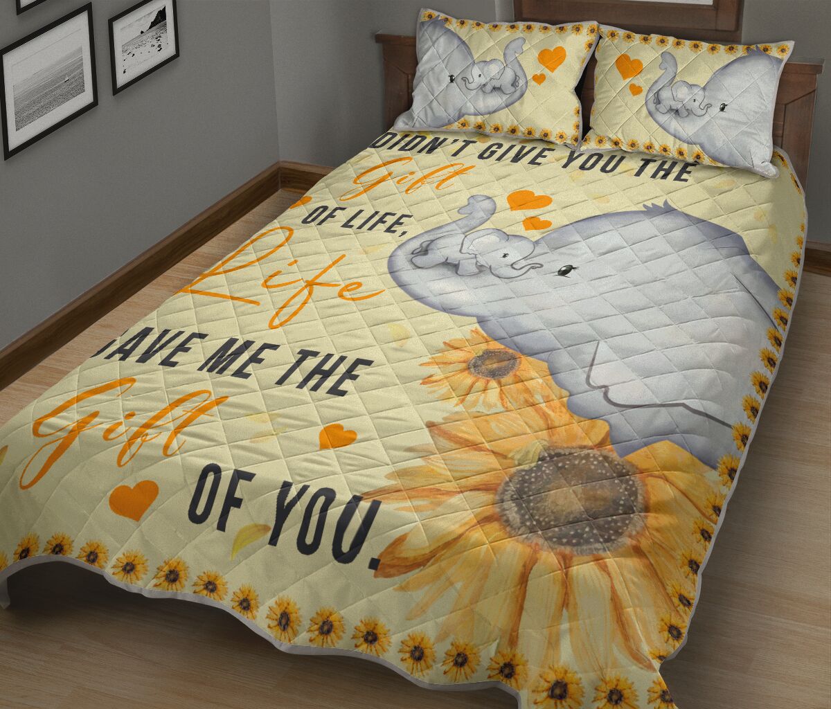 Elephant Mom And Baby - Quilt Bed Set- Love Quilt Bedding Set