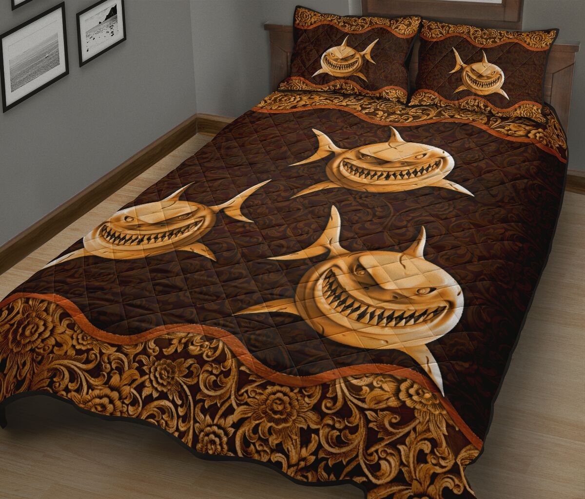 Shark Wood Carving Quilt Bed Set - Love Quilt Bedding Set