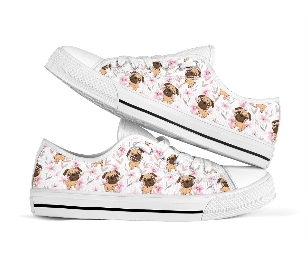 Pug Flower Pink - Low Top Shoe - Love Love Top Shoes