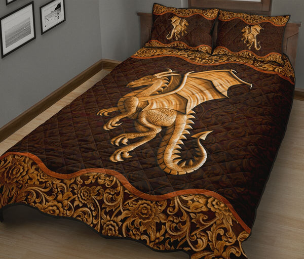 Dragon Wood Carving Quilt Bed Set - Love Quilt Bedding Set