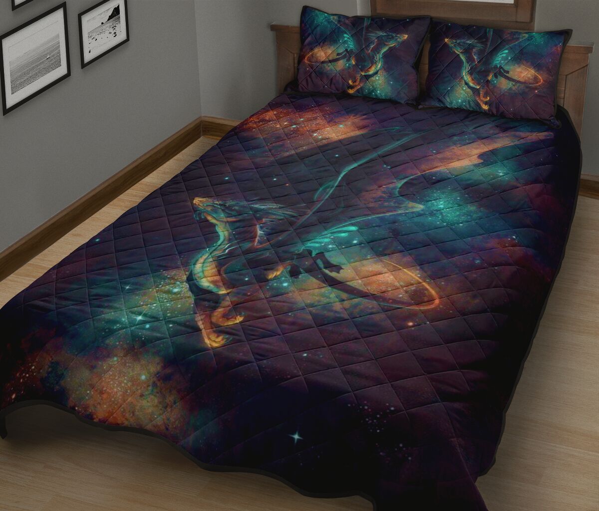 Dragon Blue Galaxy Art Style Quilt Bed Set - Love Quilt Bedding Set