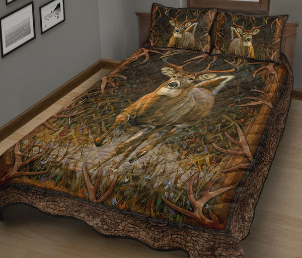 Deer Pine Tree Quilt Bed Set 9- Love Quilt Bedding Set