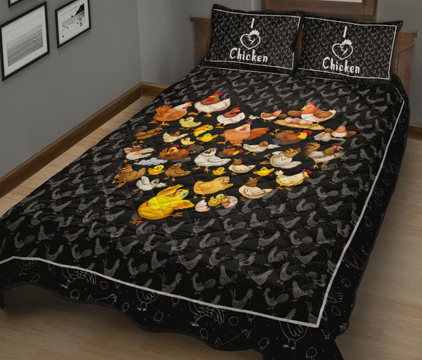 Chicken Heart Cartoon Style Quilt Bed Set - Love Quilt Bedding Set